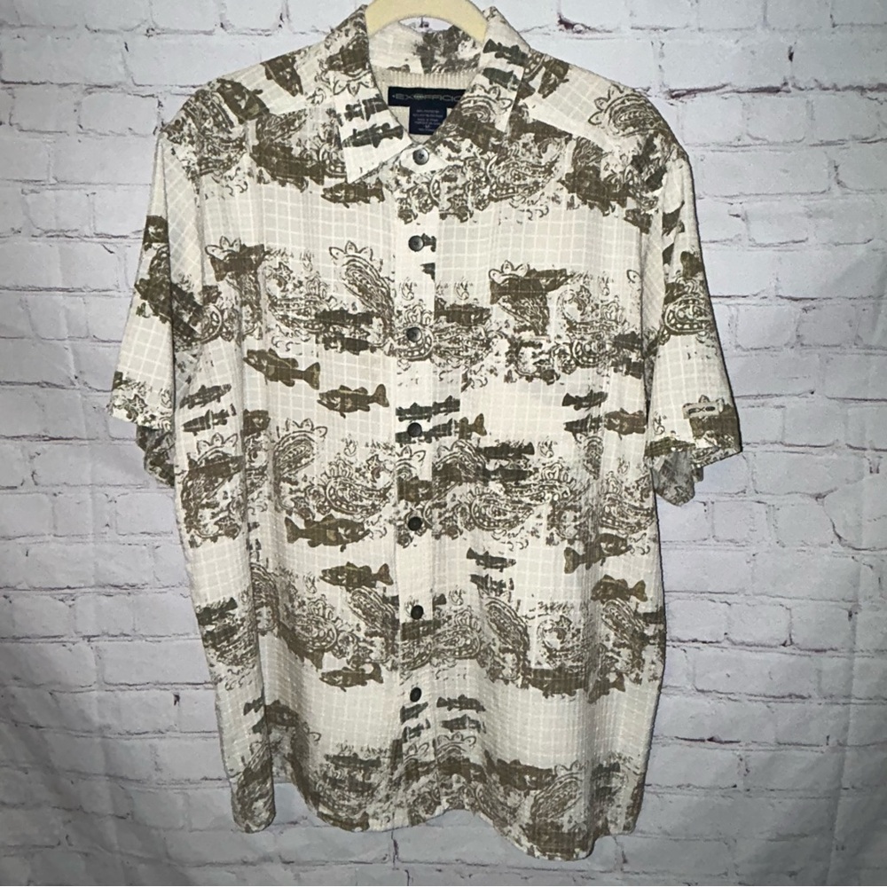 Exofficio button down fish print shirt size‎ M